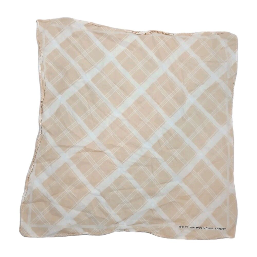 Women's Beige Tan Cream Plaid Square Handkerchief Bag Charm